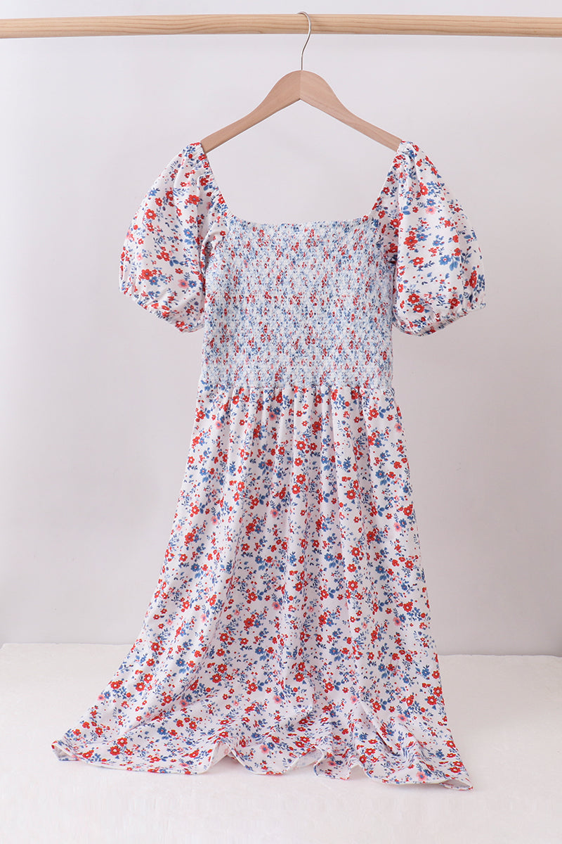 Blue floral smocked dress - Aaria Tees