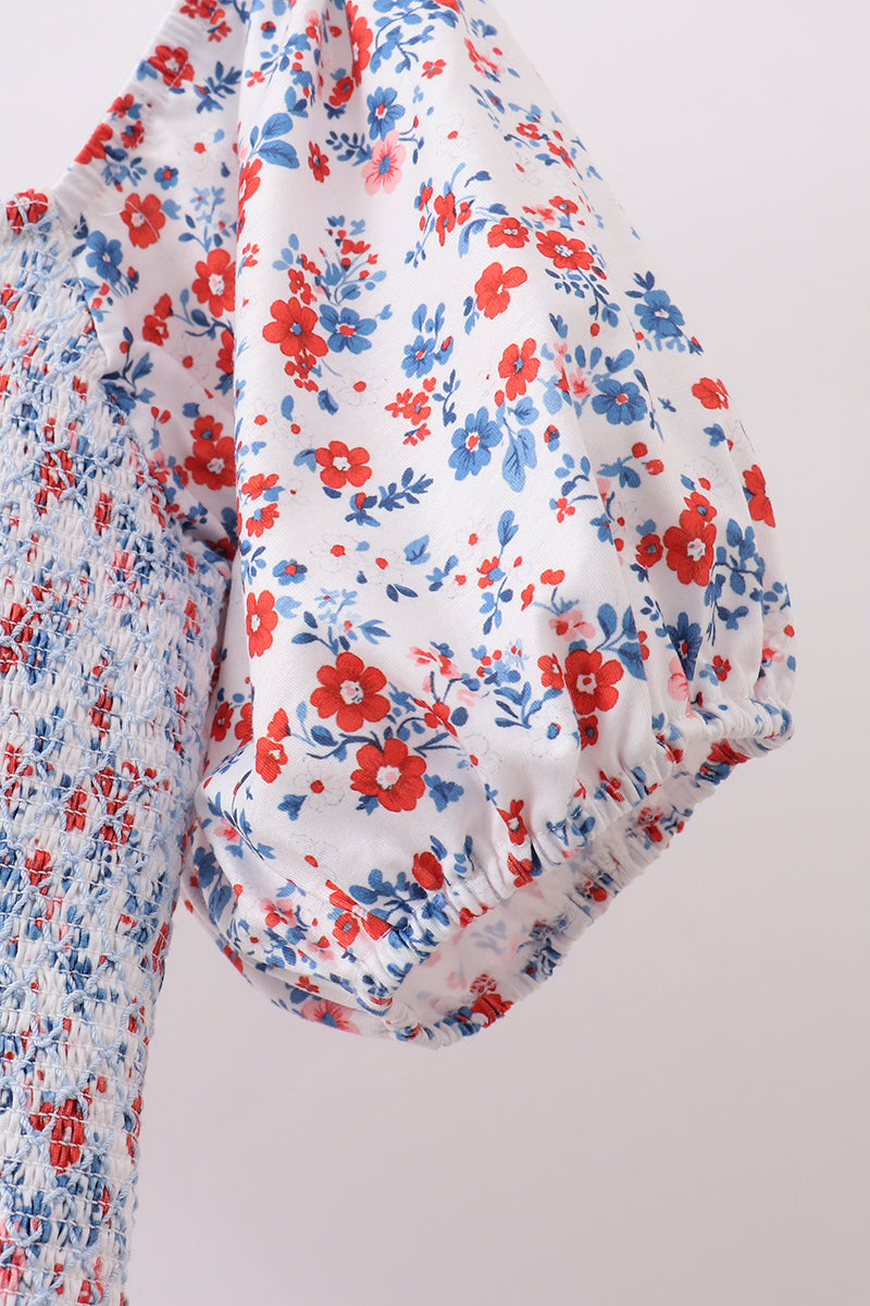 Blue floral smocked dress - Aaria Tees Aaria Tees