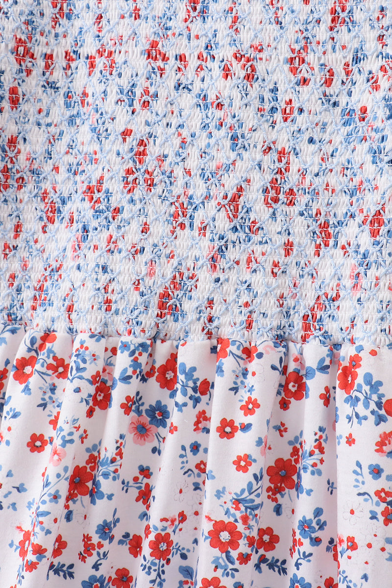 Blue floral smocked dress - Aaria Tees Aaria Tees