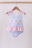 Blue stripe seersucker crab embroidery swimsuit - Aaria Tees Aaria Tees