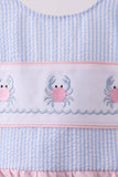 Blue stripe seersucker crab embroidery swimsuit - Aaria Tees Aaria Tees