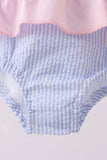 Blue stripe seersucker crab embroidery swimsuit - Aaria Tees Aaria Tees