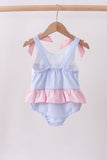 Blue stripe seersucker crab embroidery swimsuit - Aaria Tees Aaria Tees