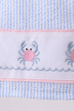 Blue stripe seersucker crab embroidery 2pc ruffle swimsuit - Aaria Tees Aaria Tees