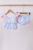 Blue stripe seersucker crab embroidery 2pc ruffle swimsuit - Aaria Tees Aaria Tees