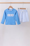 Blue crab embroidery stripe shorts swimsuit - Aaria Tees Aaria Tees