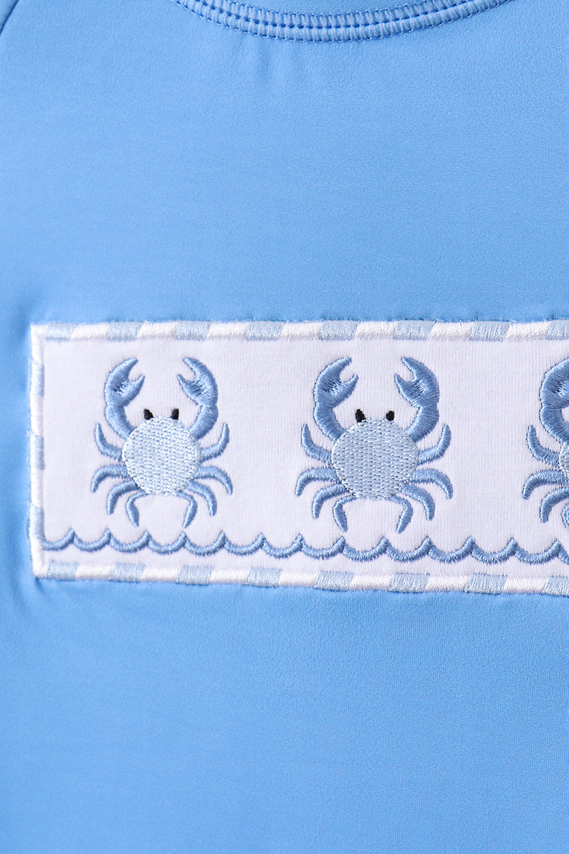 Blue crab embroidery stripe shorts swimsuit - Aaria Tees Aaria Tees