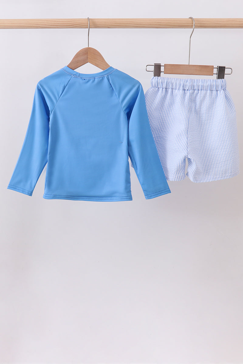 Blue crab embroidery stripe shorts swimsuit - Aaria Tees Aaria Tees