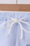 Blue stripe seersucker crab embroidery swim trunks - Aaria Tees Aaria Tees