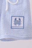 Blue stripe seersucker crab embroidery swim trunks - Aaria Tees Aaria Tees