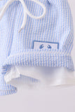 Blue stripe seersucker crab embroidery swim trunks - Aaria Tees Aaria Tees