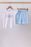 Blue flag smocked jacquard ruffle shorts set - Aaria Tees Aaria Tees