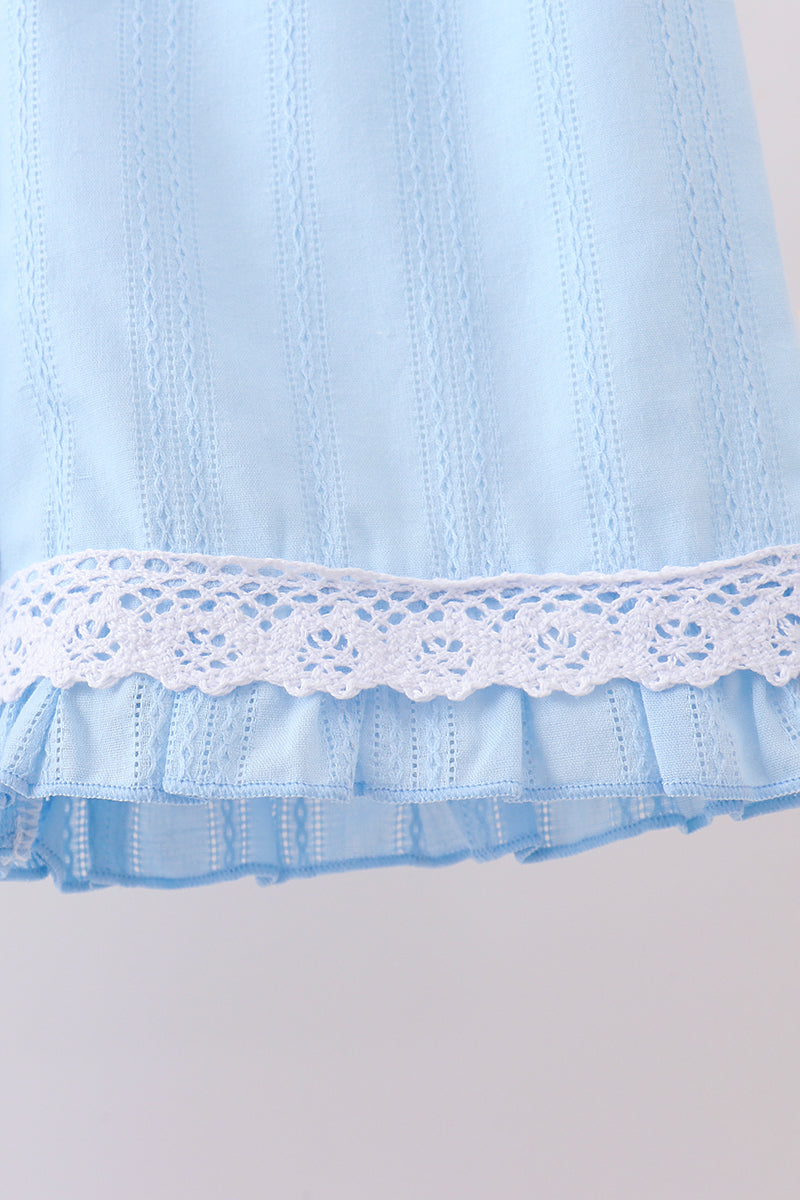 Blue flag smocked jacquard ruffle shorts set - Aaria Tees Aaria Tees