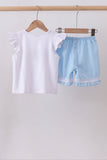 Blue flag smocked jacquard ruffle shorts set - Aaria Tees Aaria Tees