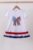 White bow sequin ruffle dress Aaria Tees