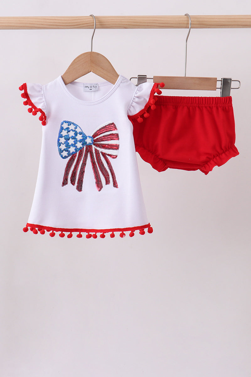White bow sequin bloomer set - Aaria Tees