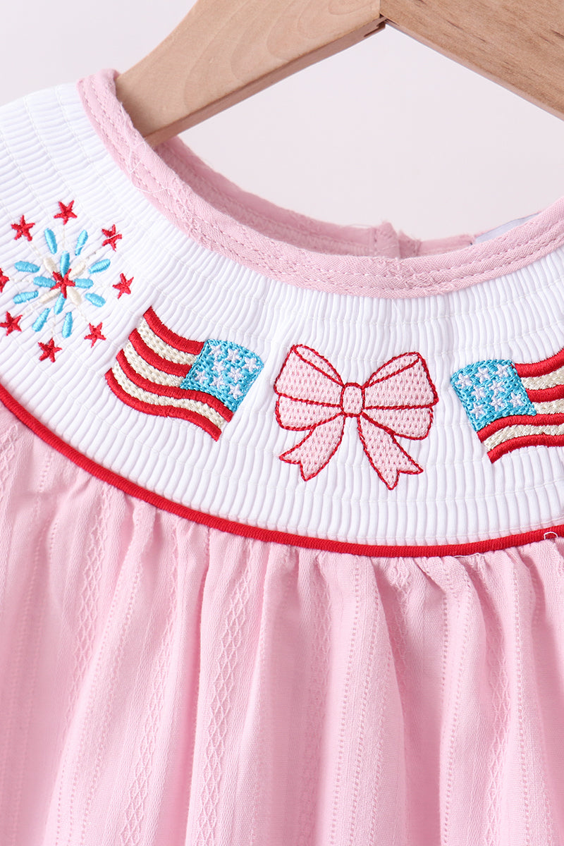 Pink fireworks flag smocked jacquard scalloped ruffle shorts set - Aaria Tees Aaria Tees