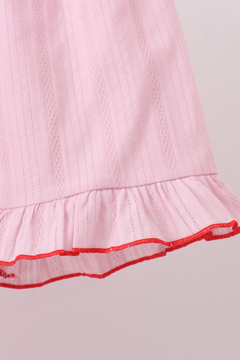 Pink fireworks flag smocked jacquard scalloped ruffle shorts set - Aaria Tees Aaria Tees