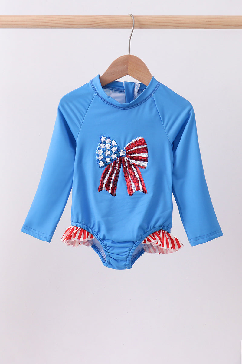 Blue bow sequin rashguard - Aaria Tees