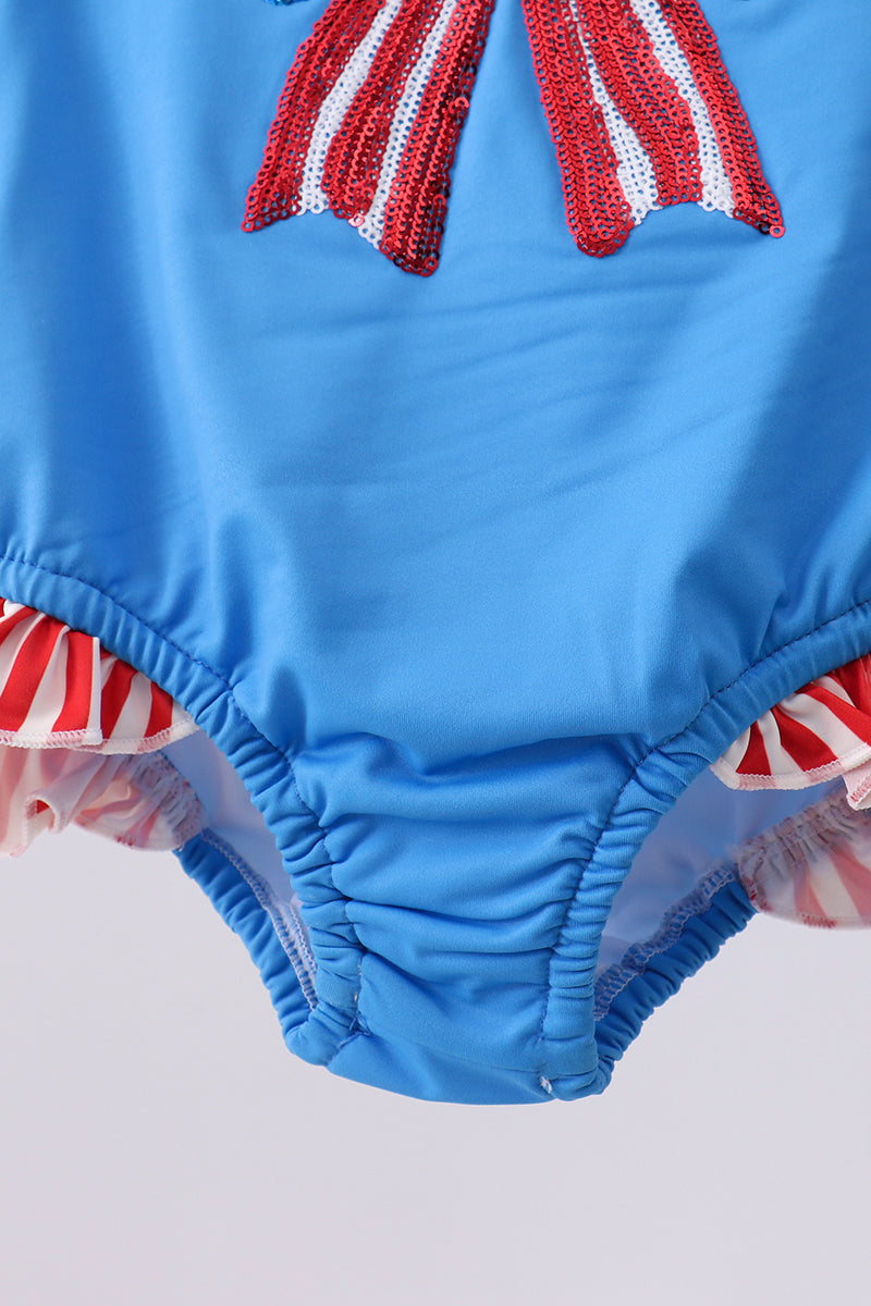 Blue bow sequin rashguard - Aaria Tees Aaria Tees