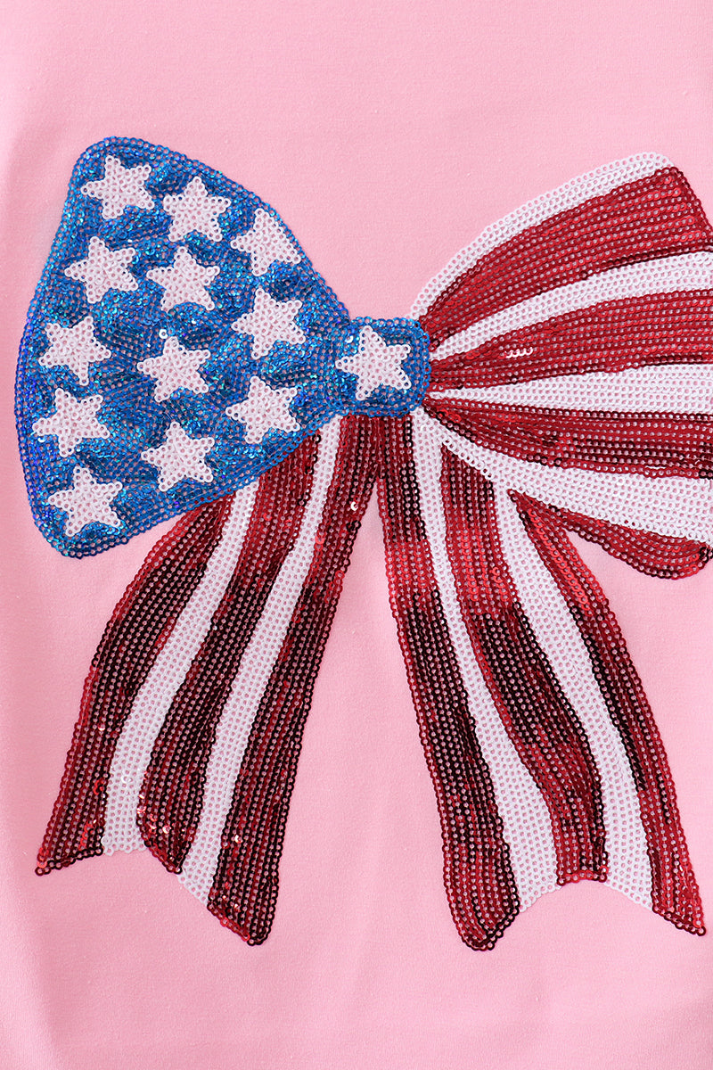Pink flag bow sequin mom&me top - Aaria Tees Aaria Tees