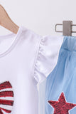 Blue bow star sequin skort set Aaria Tees