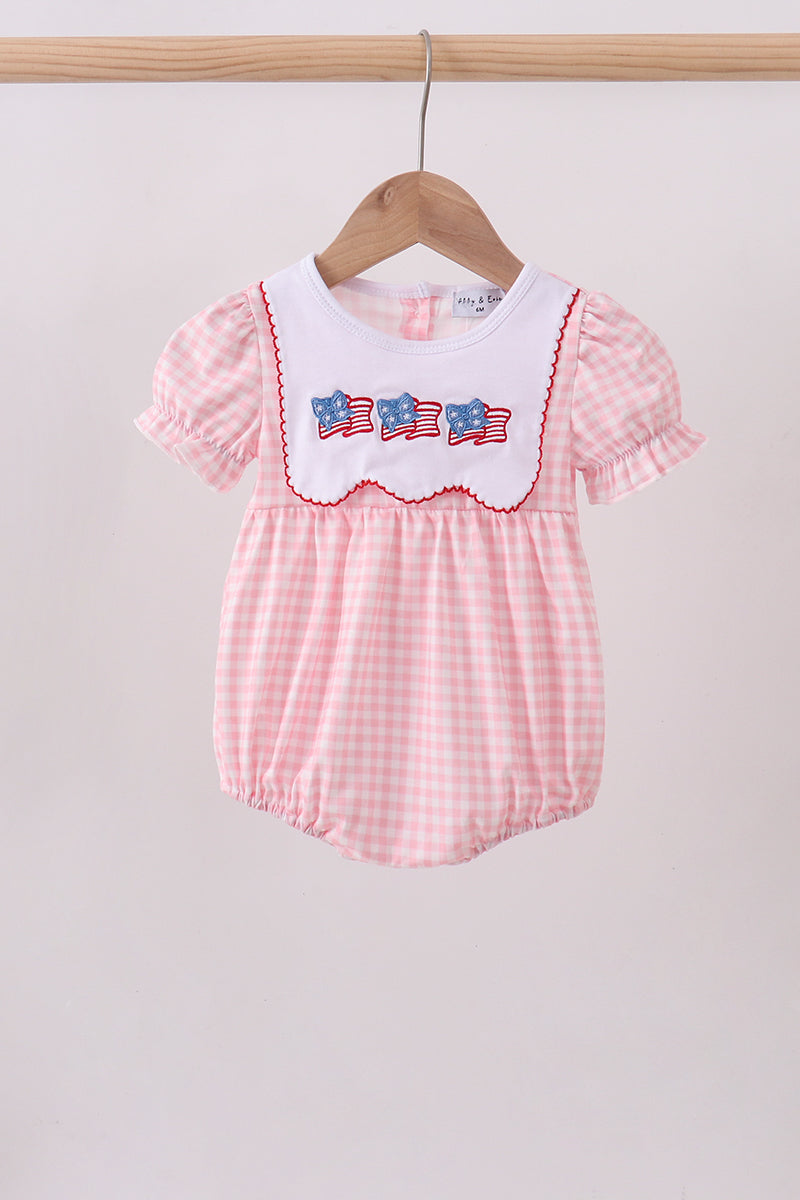 Pink flag embroidery gingham bubble - Aaria Tees Aaria Tees