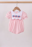 Pink flag embroidery gingham bubble - Aaria Tees Aaria Tees