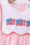 Pink flag embroidery gingham bubble - Aaria Tees Aaria Tees