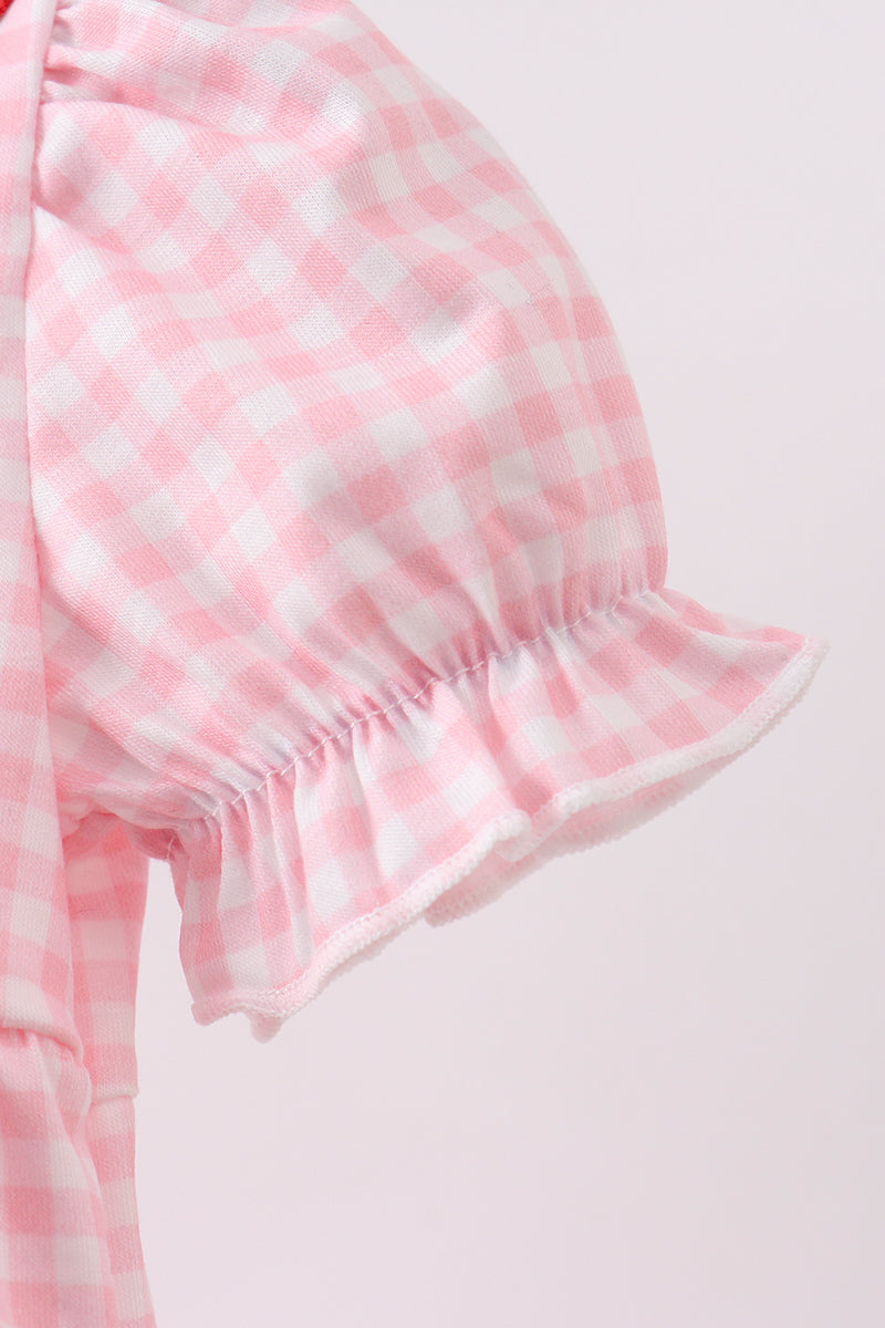 Pink flag embroidery gingham bubble - Aaria Tees Aaria Tees