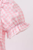 Pink flag embroidery gingham bubble - Aaria Tees Aaria Tees