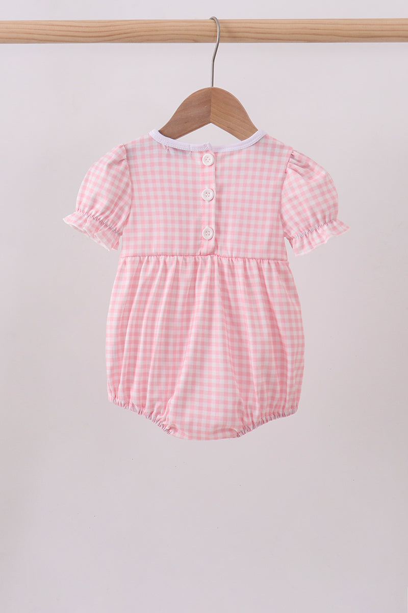 Pink flag embroidery gingham bubble - Aaria Tees Aaria Tees