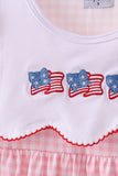 Pink flag embroidery gingham ruffle shorts set Aaria Tees