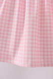 Pink flag embroidery gingham ruffle shorts set Aaria Tees