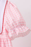 Pink flag embroidery gingham ruffle shorts set Aaria Tees