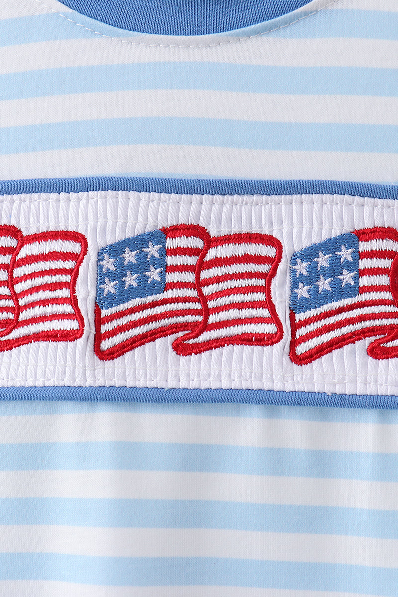 Blue flag embroidery stripe bubble - Aaria Tees Aaria Tees