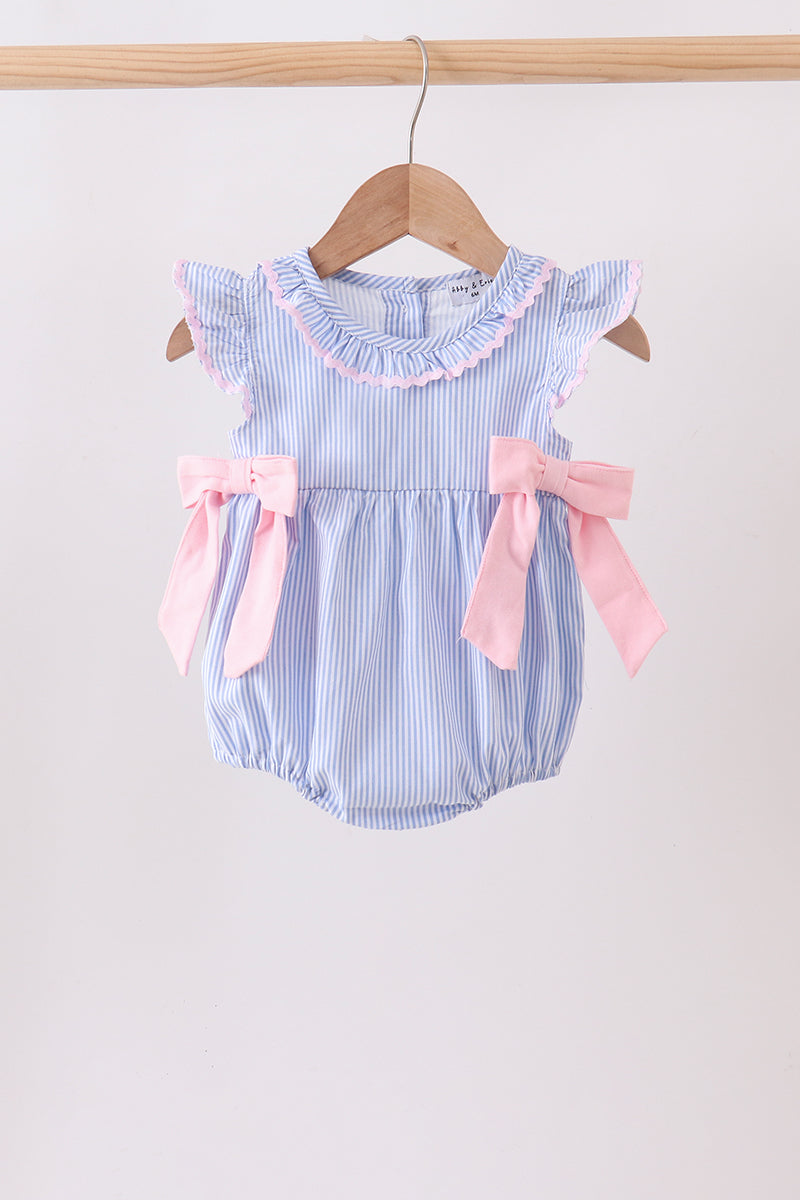 Blue Stripe Bow Ruffle Bubble - Aaria Tees Aaria Tees