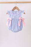 Blue Stripe Bow Ruffle Bubble - Aaria Tees Aaria Tees