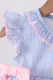 Blue Stripe Bow Ruffle Bubble - Aaria Tees Aaria Tees