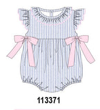 Blue Stripe Bow Ruffle Bubble Aaria Tees