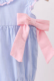 Blue Stripe Bow Ruffle Bubble - Aaria Tees Aaria Tees