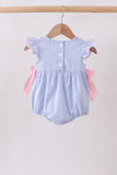Blue Stripe Bow Ruffle Bubble - Aaria Tees Aaria Tees