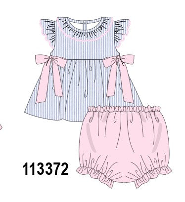 Blue Stripe Bow Bloomer Set