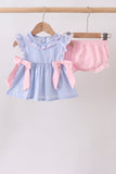 Blue Stripe Bow Bloomer Set - Aaria Tees Aaria Tees