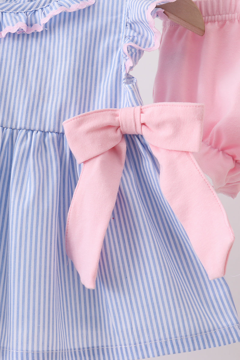 Blue Stripe Bow Bloomer Set - Aaria Tees Aaria Tees