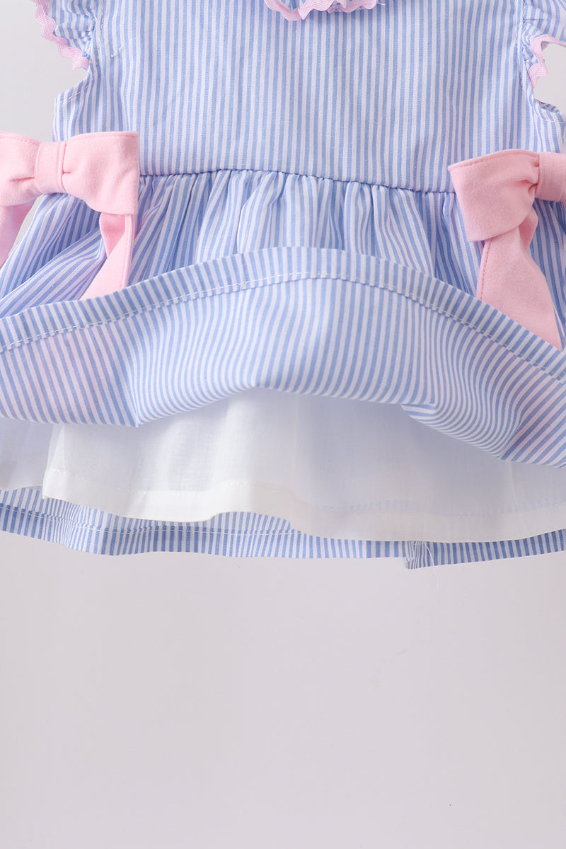 Blue Stripe Bow Bloomer Set - Aaria Tees Aaria Tees