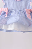 Blue Stripe Bow Bloomer Set - Aaria Tees Aaria Tees