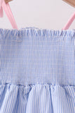 Blue Stripe Bow Smocked Ruffle Shorts Set - Aaria Tees Aaria Tees