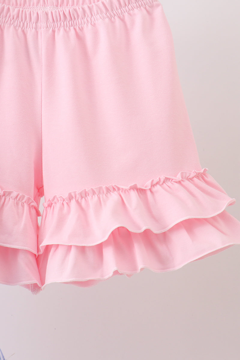 Blue Stripe Bow Smocked Ruffle Shorts Set - Aaria Tees Aaria Tees