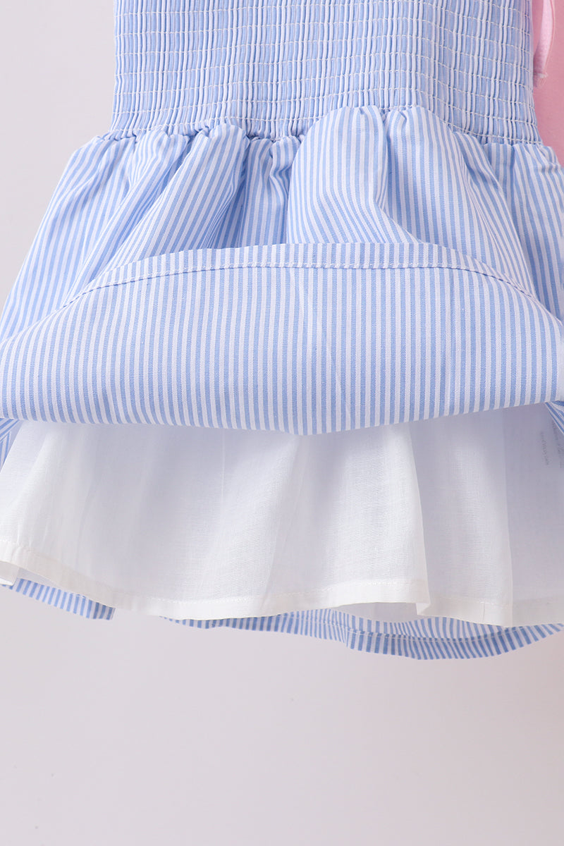 Blue Stripe Bow Smocked Ruffle Shorts Set - Aaria Tees Aaria Tees